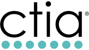 CTIA logo, featuring "ctia," all in black lowercase letters above a line of teal dots