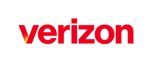 Verizon logo--"Verizon" written in lower case, bold red lettering. There is a small yellow "light" in the corner of the "v"